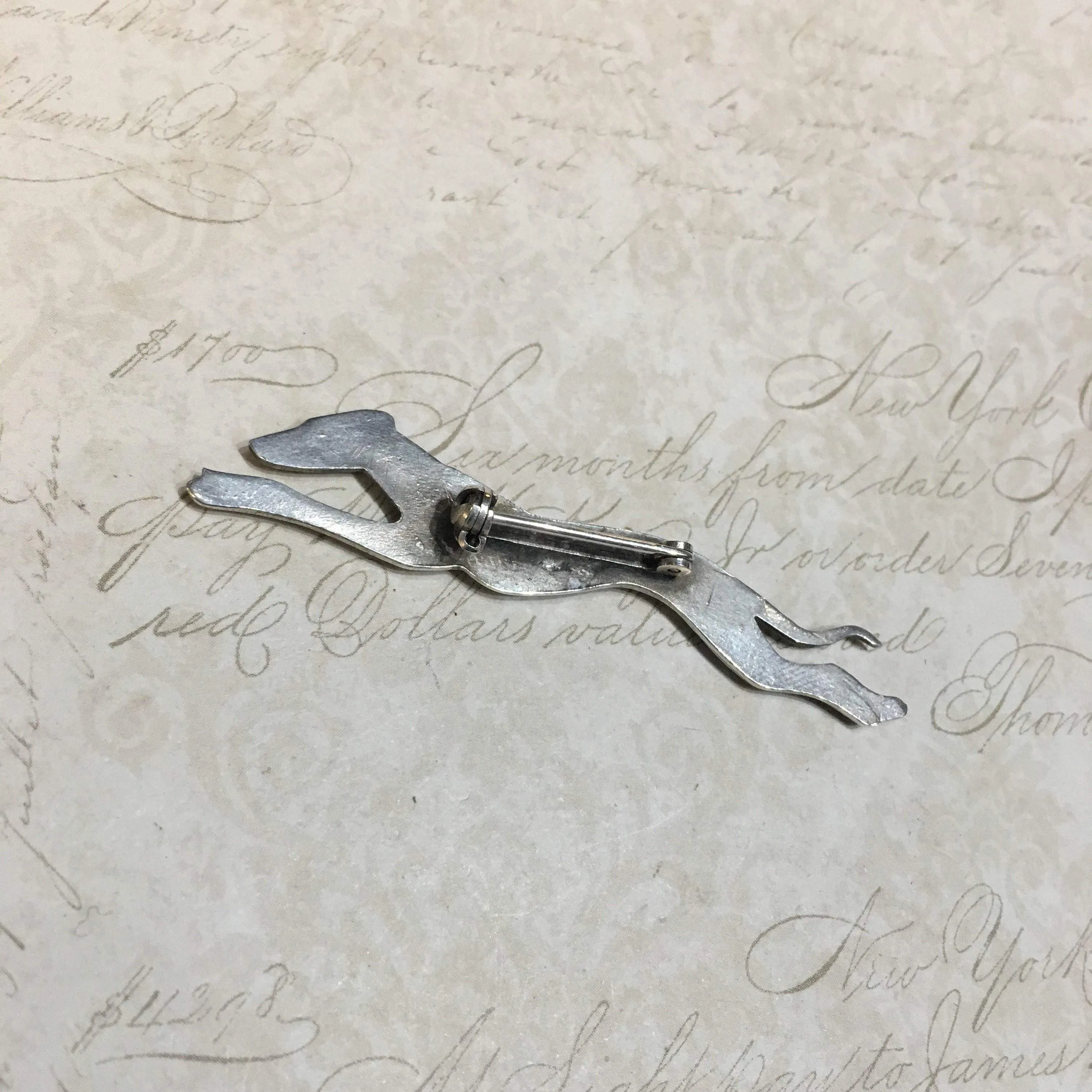 Greyhound Brooch Blue Crystal Silver