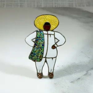 Handsome Sterling & Enamel Figural Brooch by Margot de Taxco