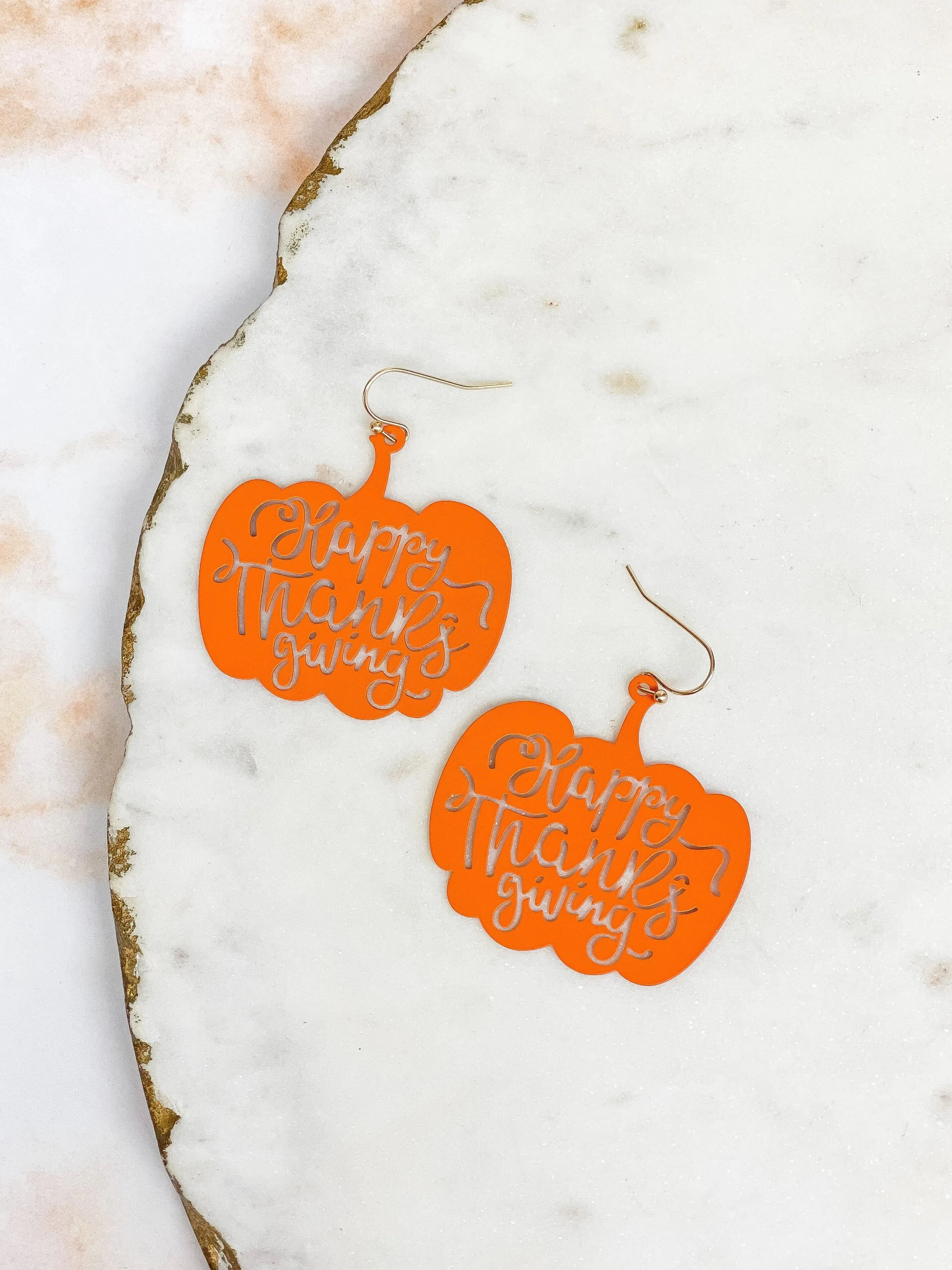 'Happy Thanksgiving' Pumpkin Cutout Dangle Earrings