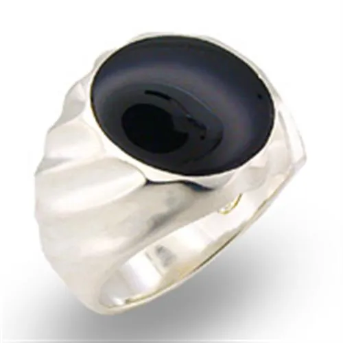 High-Polished 925 Sterling Silver Ring with Semi-Precious Onyx in Jet for Women Style 31501