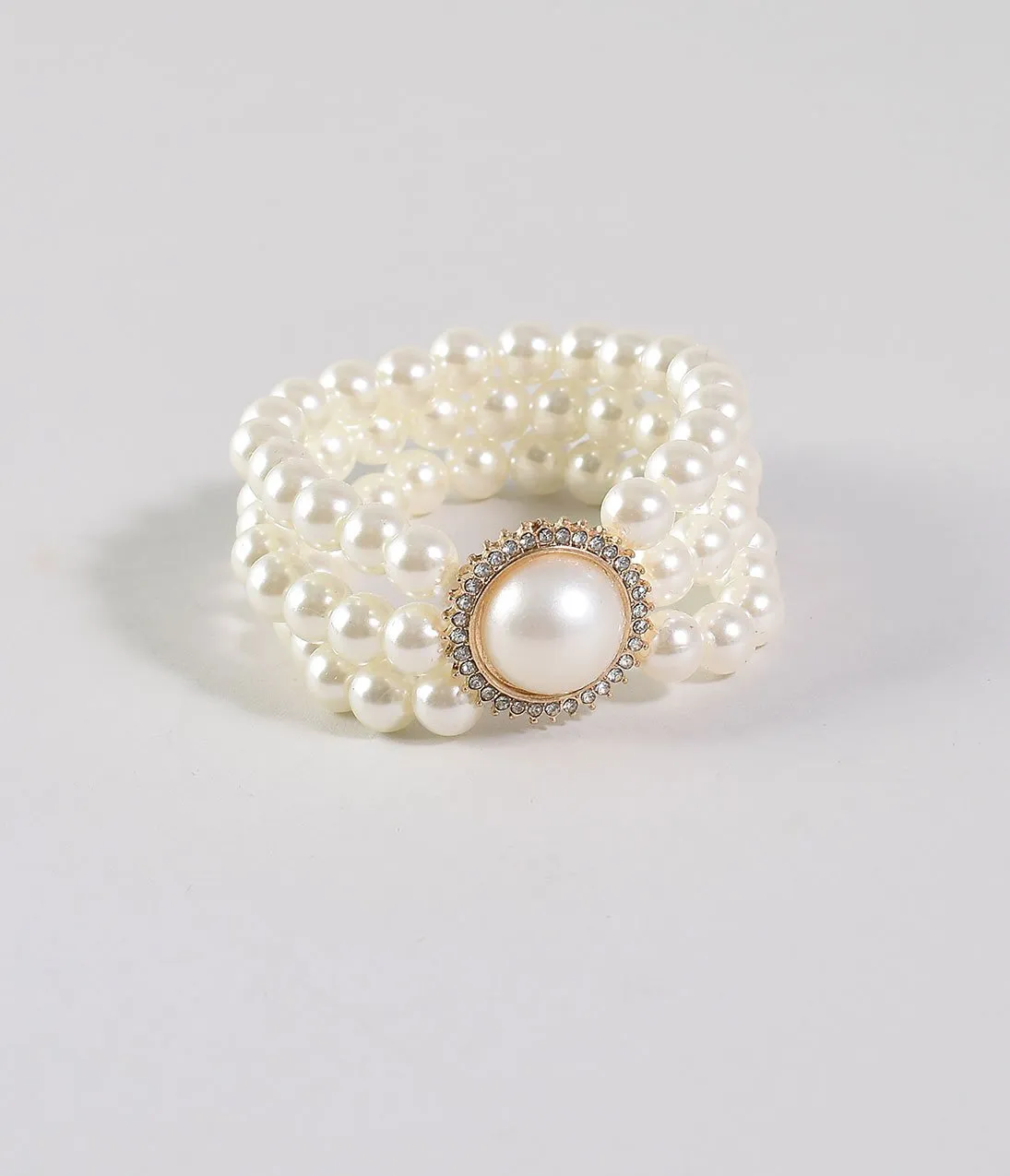 Ivory Pearl Three Strand Stretch Bracelet