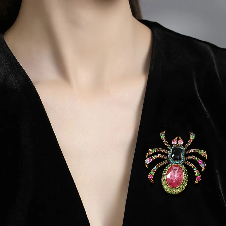 Jumpy- the Bright Rhinestone Studded Spider Brooch