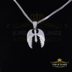 King Of Bling's White Silver Small 1.50ct Cubic Zirconia 925 Sterling Pendant Cross Angel Wing