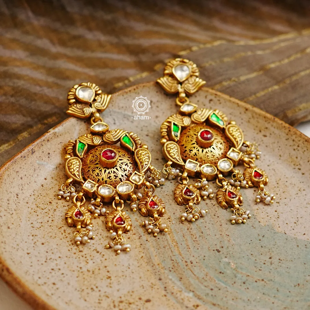 Kundan Gold Polish Silver Earrings