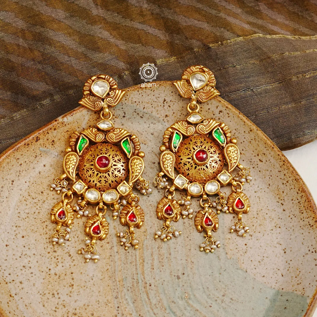 Kundan Gold Polish Silver Earrings