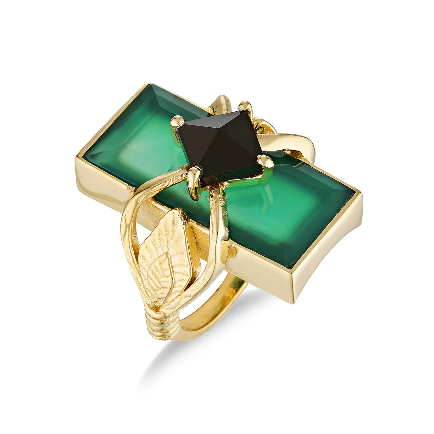 Kyoti Lotus Ring Green Onyx Gold