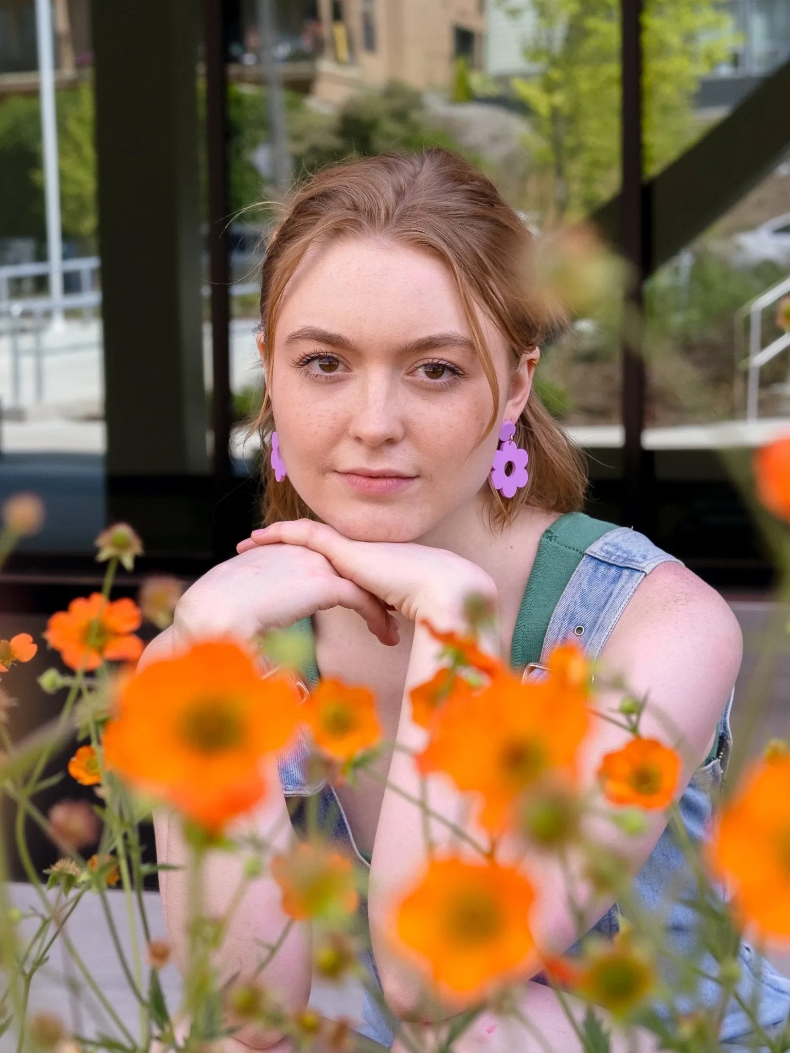 Lilac Daisy Dangle Earrings