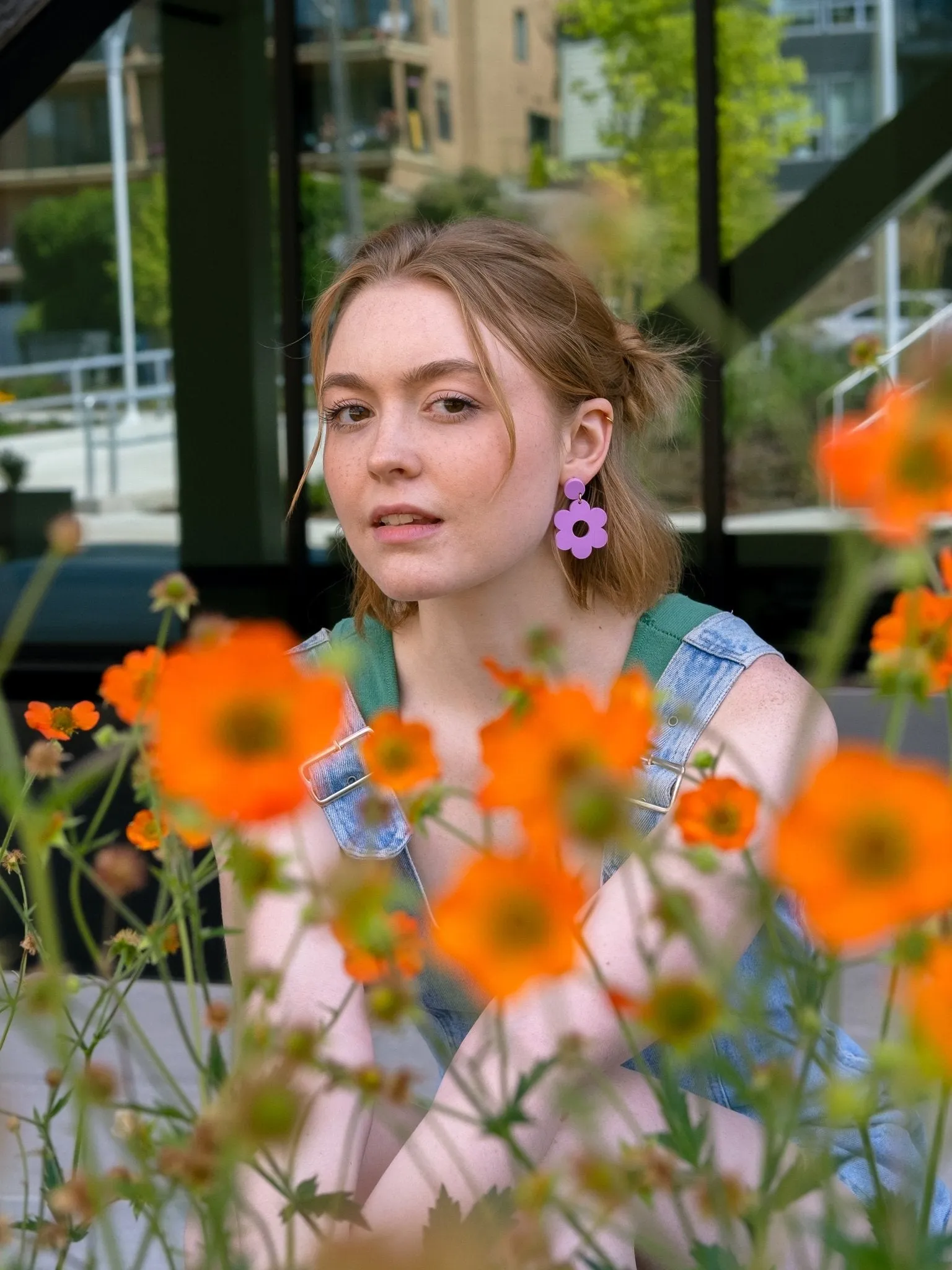 Lilac Daisy Dangle Earrings