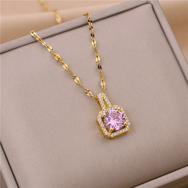 Luxury Zircon Crystal Chain Necklace For Women Heart Shaped