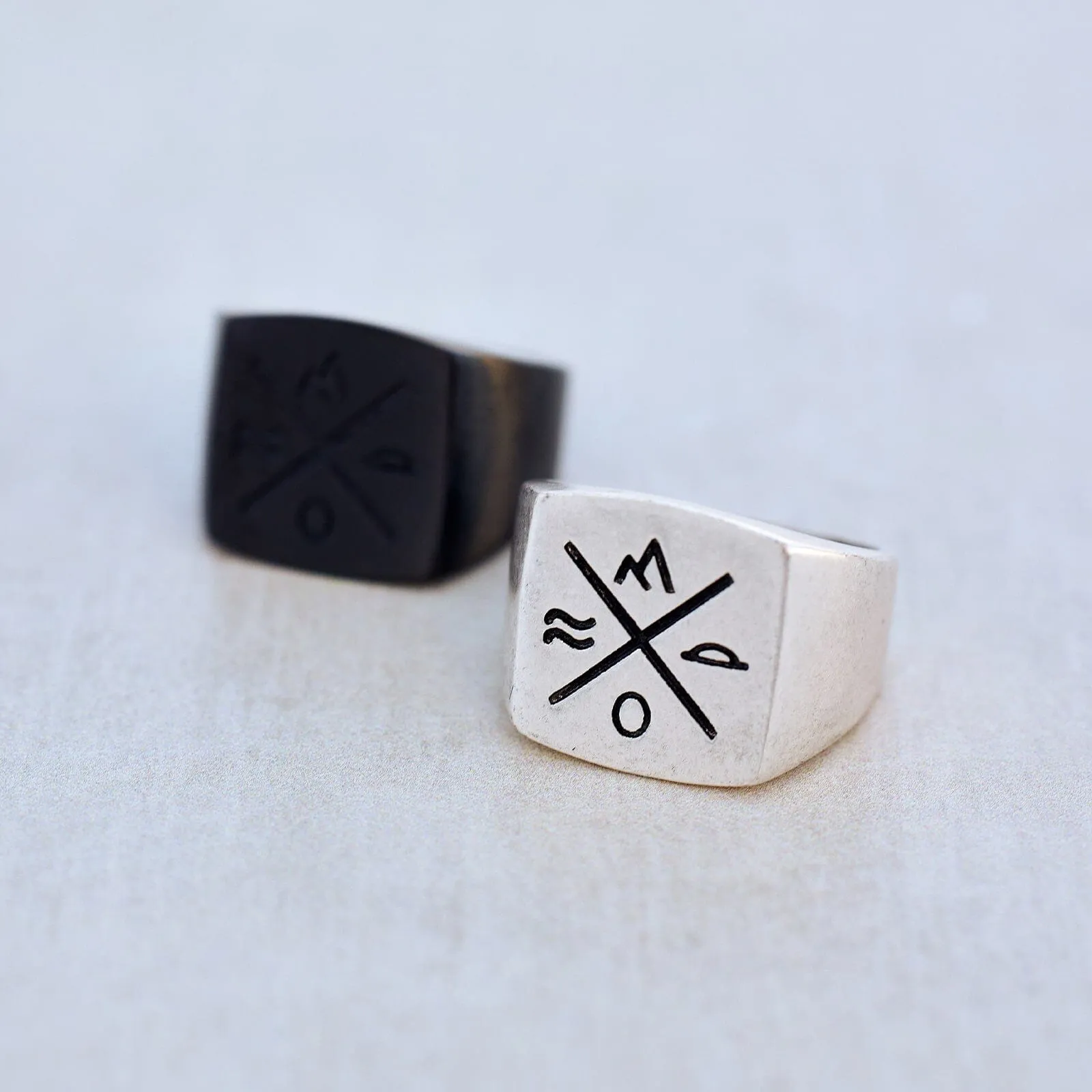 Men's Compass Signet Ring