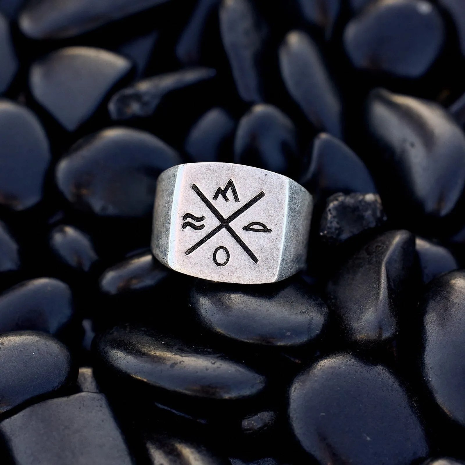 Men's Compass Signet Ring