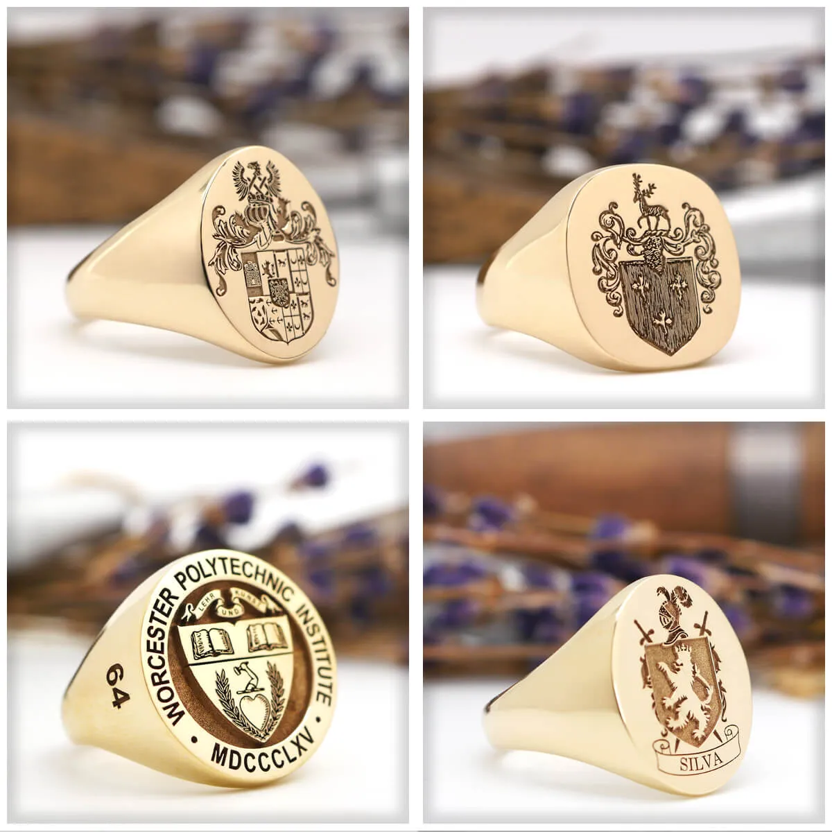 Men's Round Signet Ring - Small - Laser Engraved Family Crest / Logo