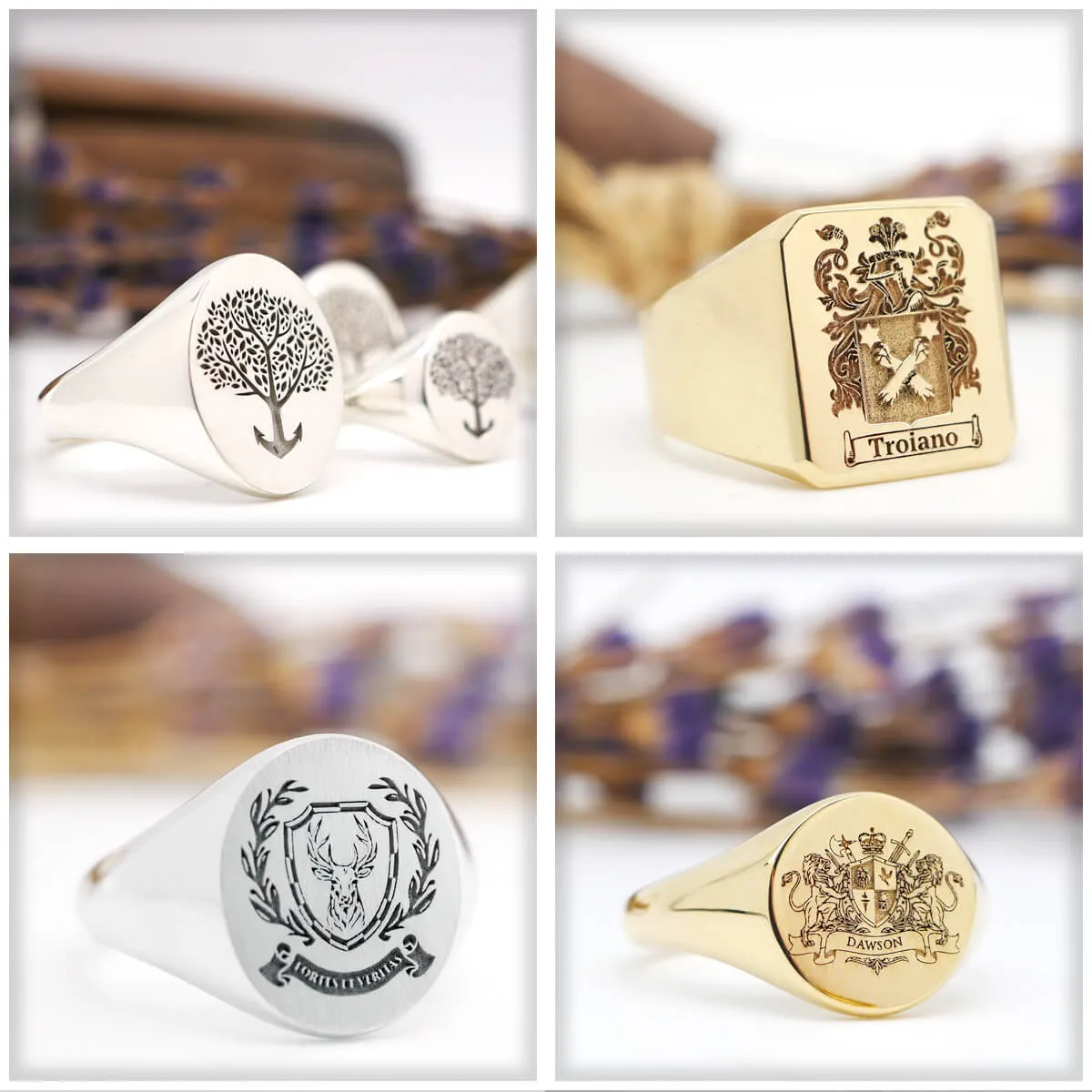 Men's Round Signet Ring - Small - Laser Engraved Family Crest / Logo