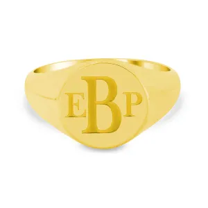 Men's Round Signet Ring - Small - Laser Engraved Roman Monogram