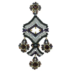 MIGUEL ASES BLACK & WHITE BEADED CLASSIC CHANDELIER EARRINGS