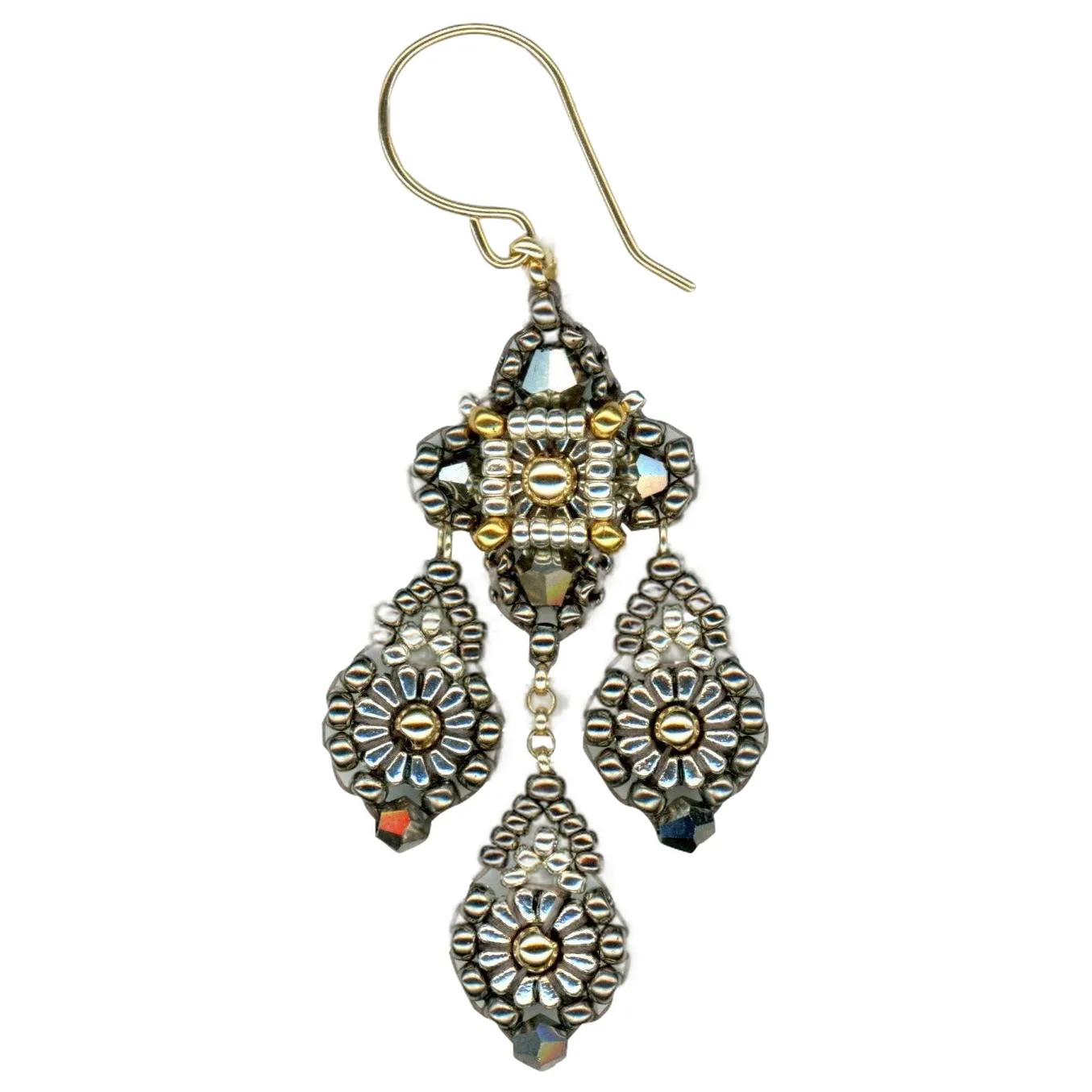 MIGUEL ASES PYRITE  MINI TEARDROP SHAPE CHANDELIER EARRING-2.25"