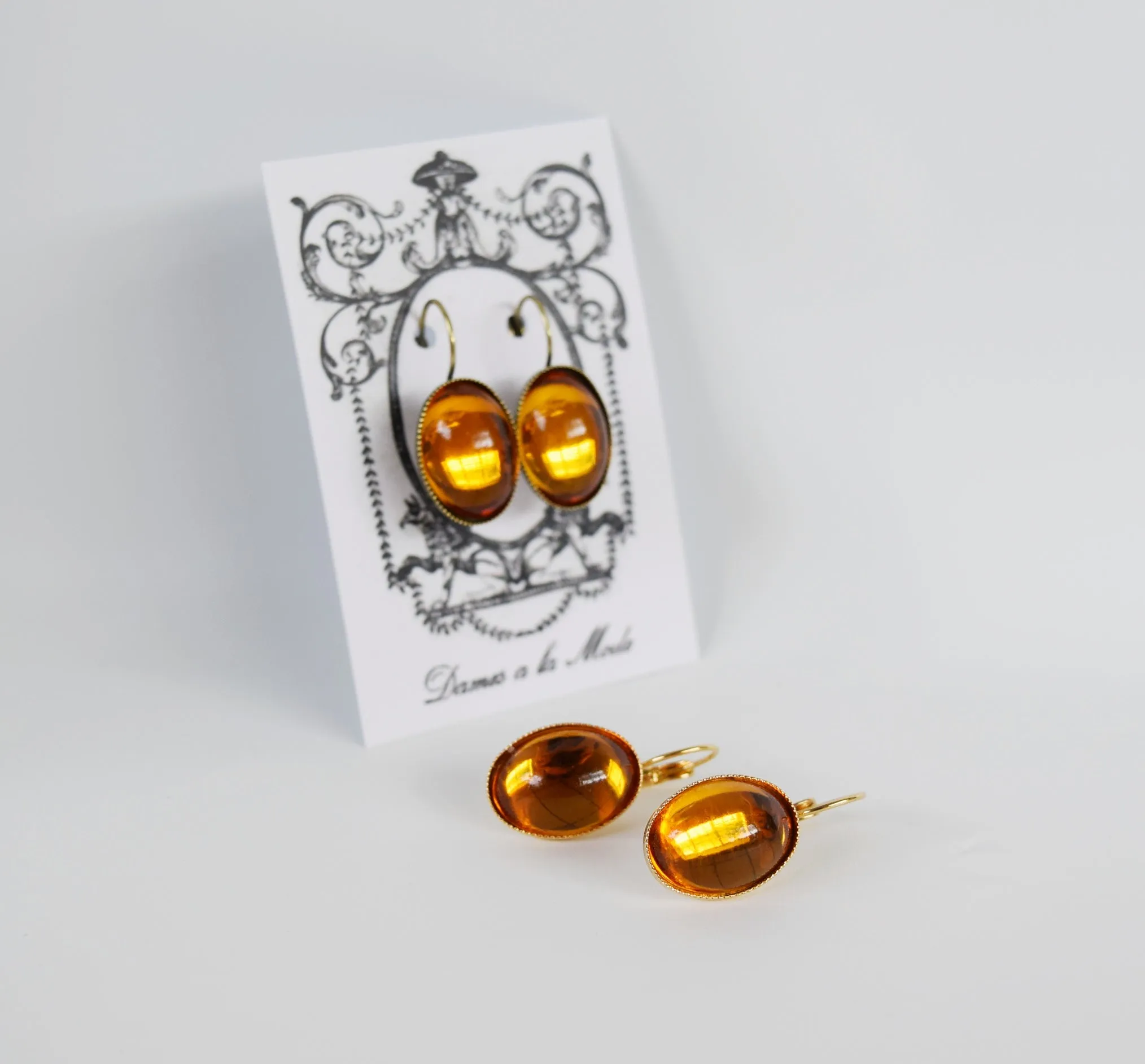 Mirror Back Orange Topaz Crystal Earrings