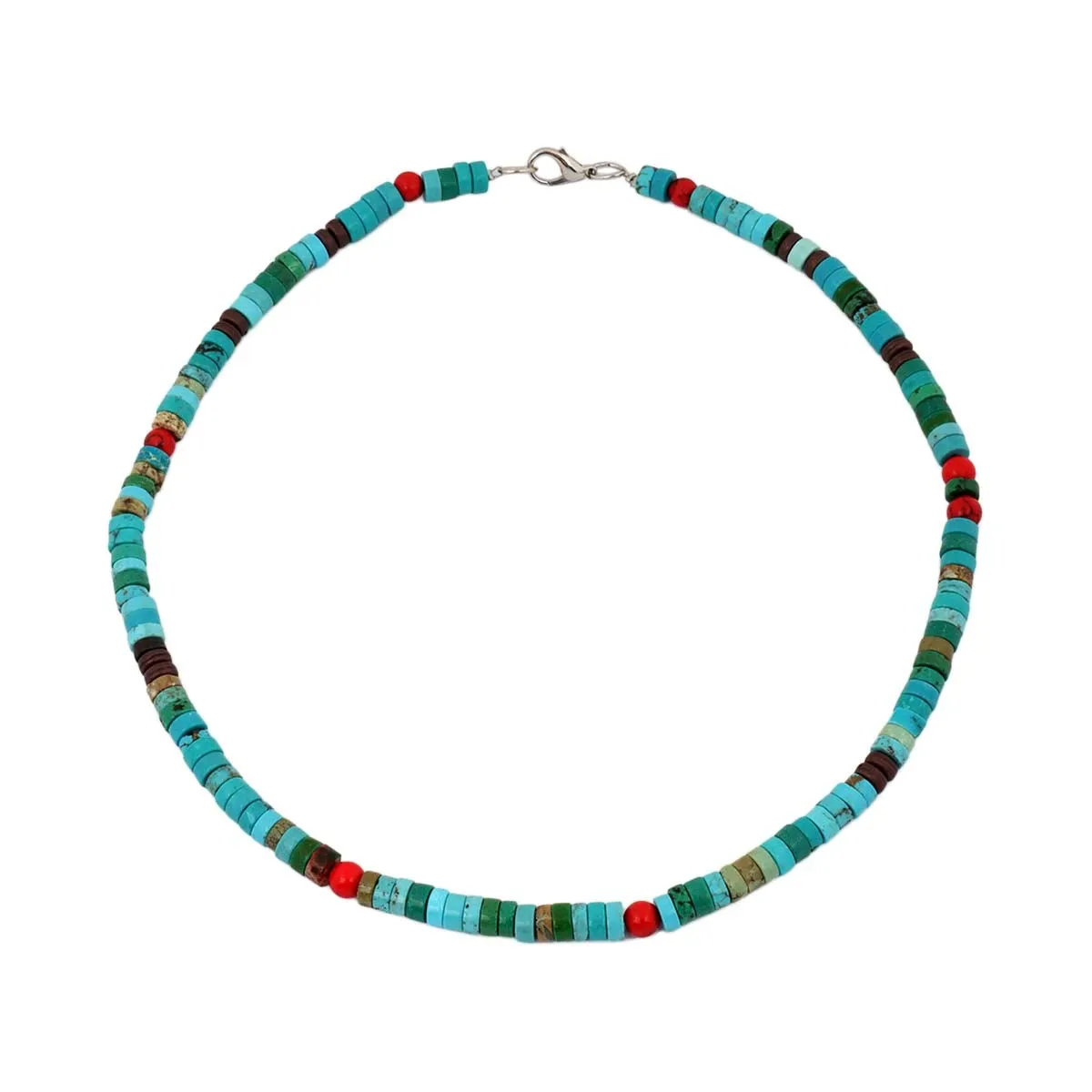 Mix Turquoise Disc Beads Red Coral Necklace