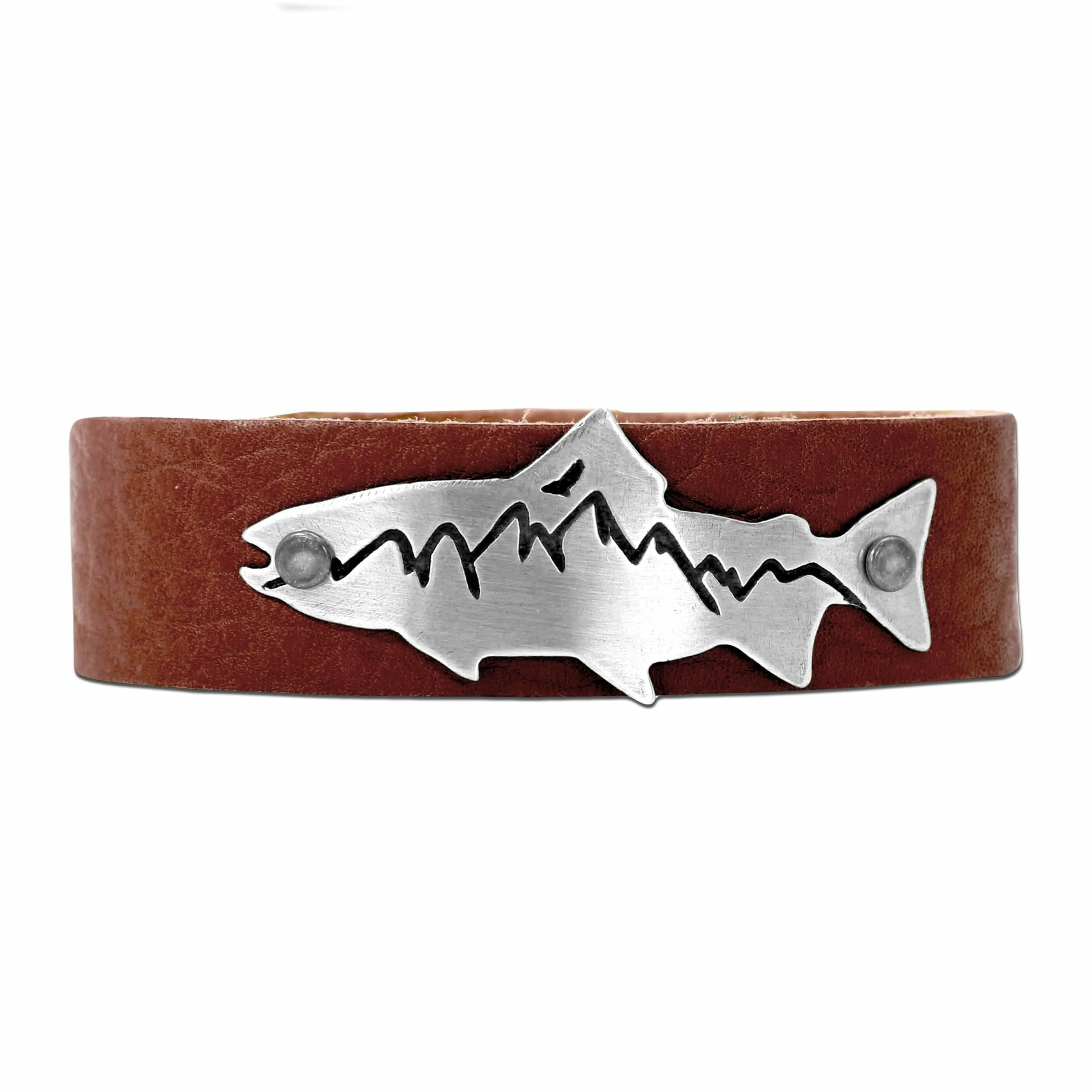 Mountain Trout Leather Cuff Bracelet