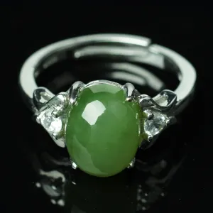 Natural Jade Ring Nephrite Silver Zircon Adjustable Ring ZNRG117