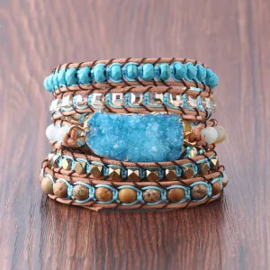 Natural Turquoise Gemstone Wrap Bracelet for Women Charms Gifts for Mom