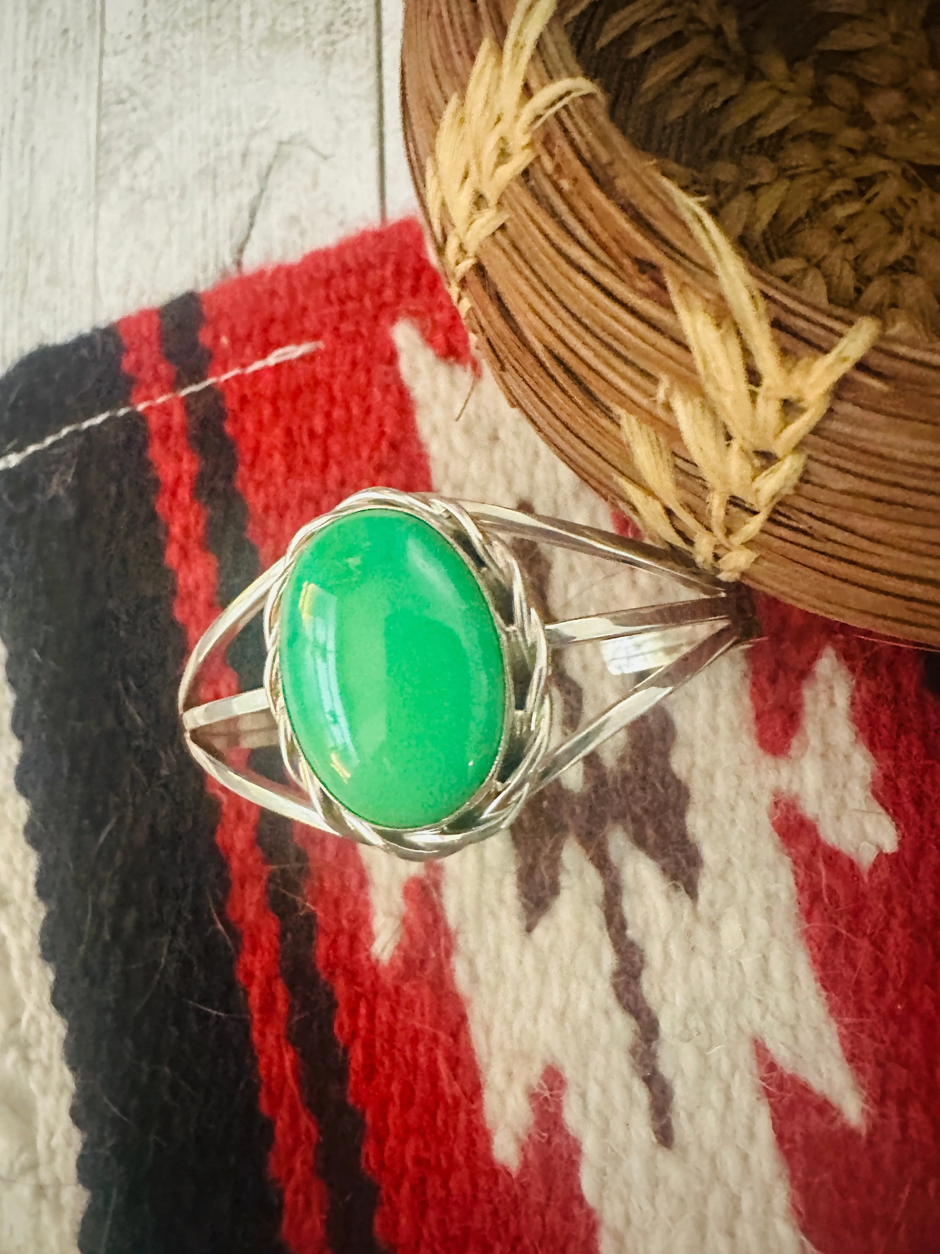 Navajo Green Kingman Turquoise & Sterling Silver Cuff Bracelet