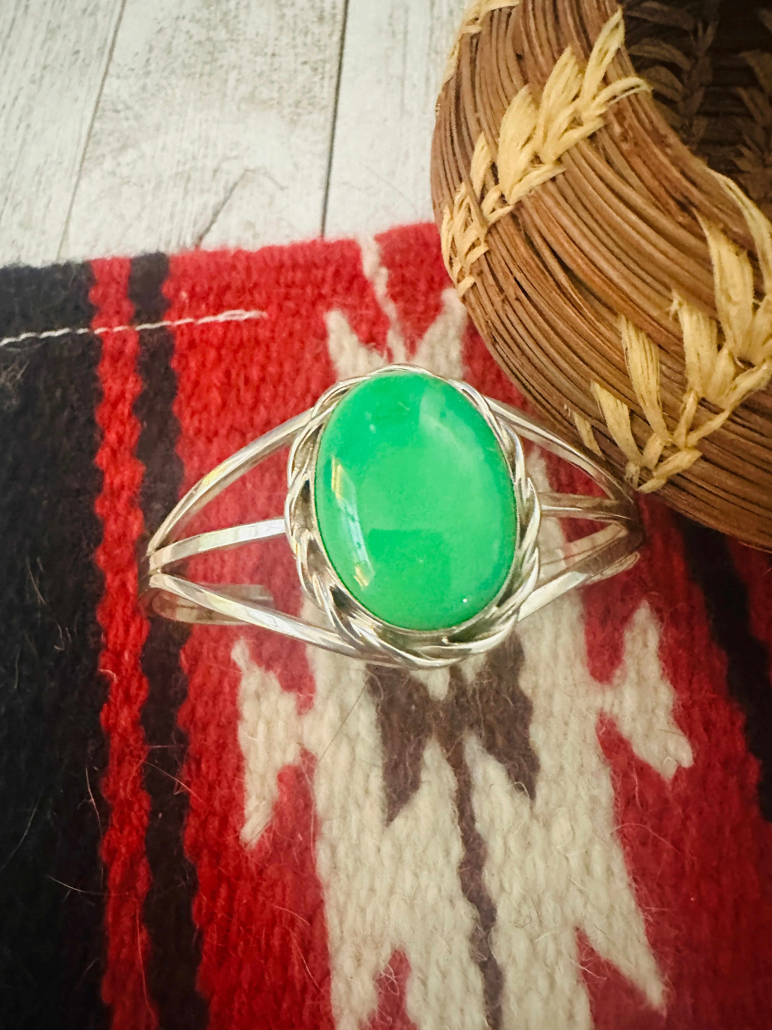 Navajo Green Kingman Turquoise & Sterling Silver Cuff Bracelet