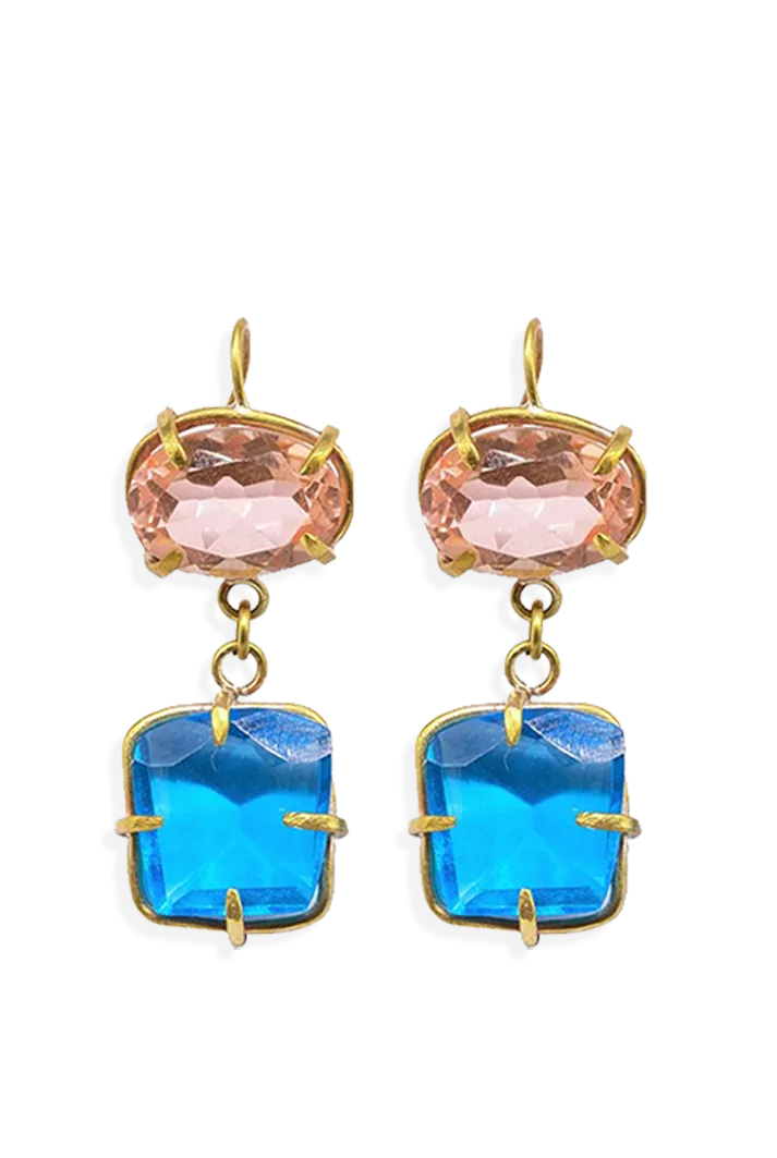 Nixie Morganite and Blue Topaz Drop Earrings