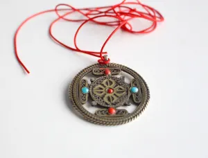 Om & Double Dorjee White Metal Tibetan Mandala Pendant