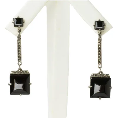 Onyx, Marcasite & Sterling Earrings by Wachenheimer Bros.