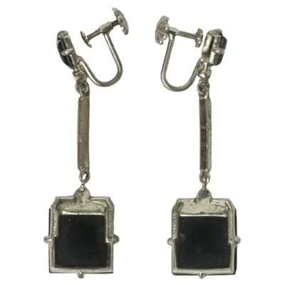 Onyx, Marcasite & Sterling Earrings by Wachenheimer Bros.