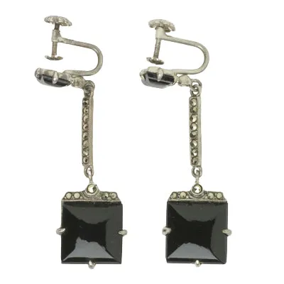 Onyx, Marcasite & Sterling Earrings by Wachenheimer Bros.