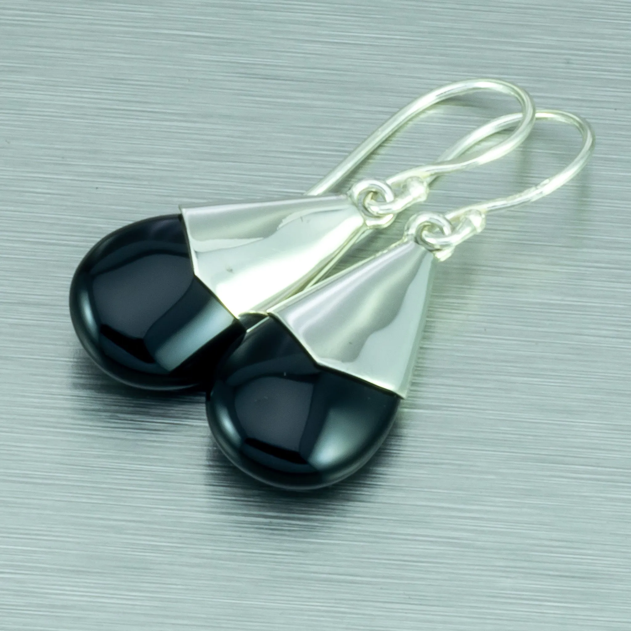 Onyx Pebble Silver Earrings