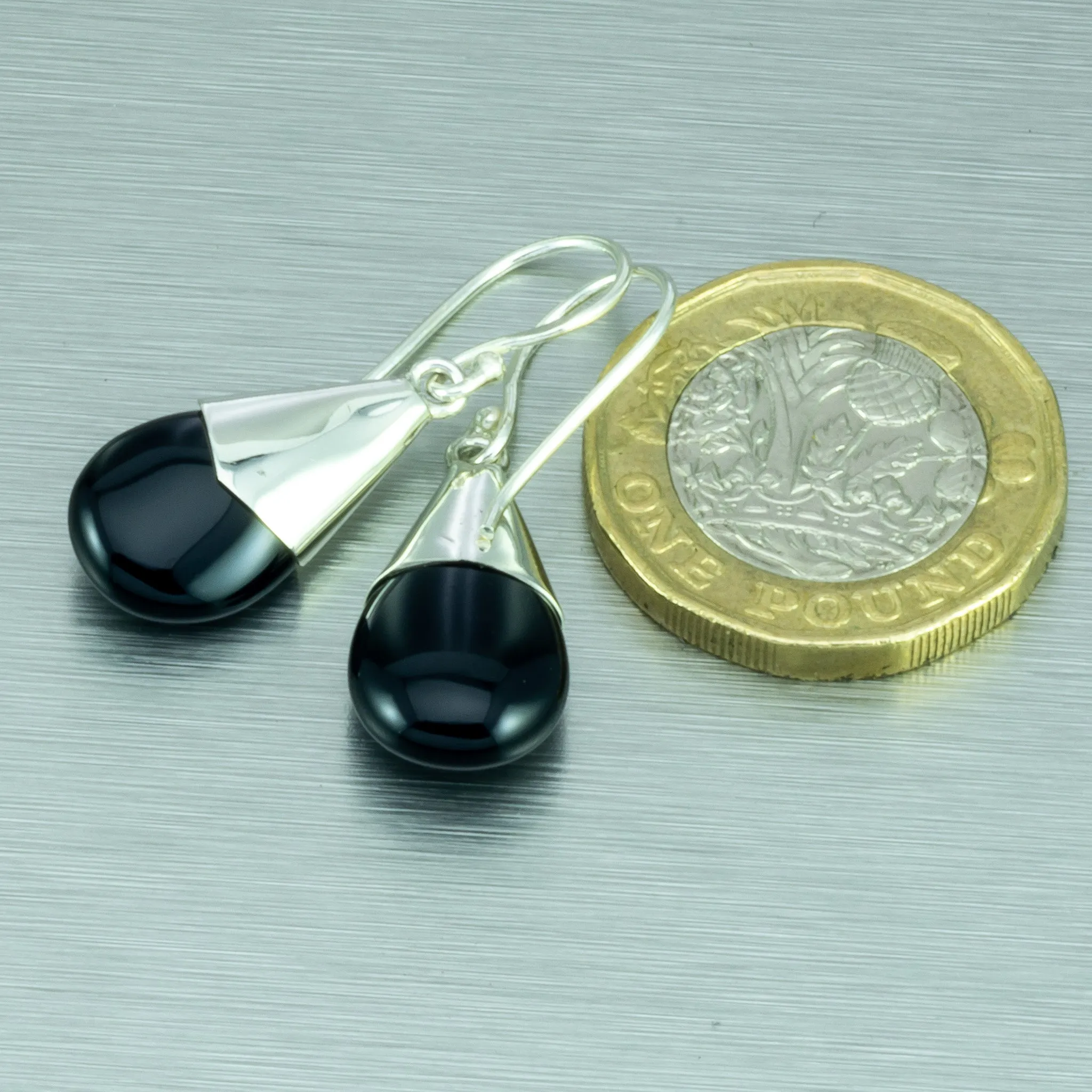 Onyx Pebble Silver Earrings