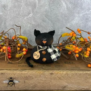 Onyx the Baby Cat - Handmade Primitive Textile Art: Whimsical Soft Sculpture Collectible for Halloween Décor by Honey and Me, Inc™