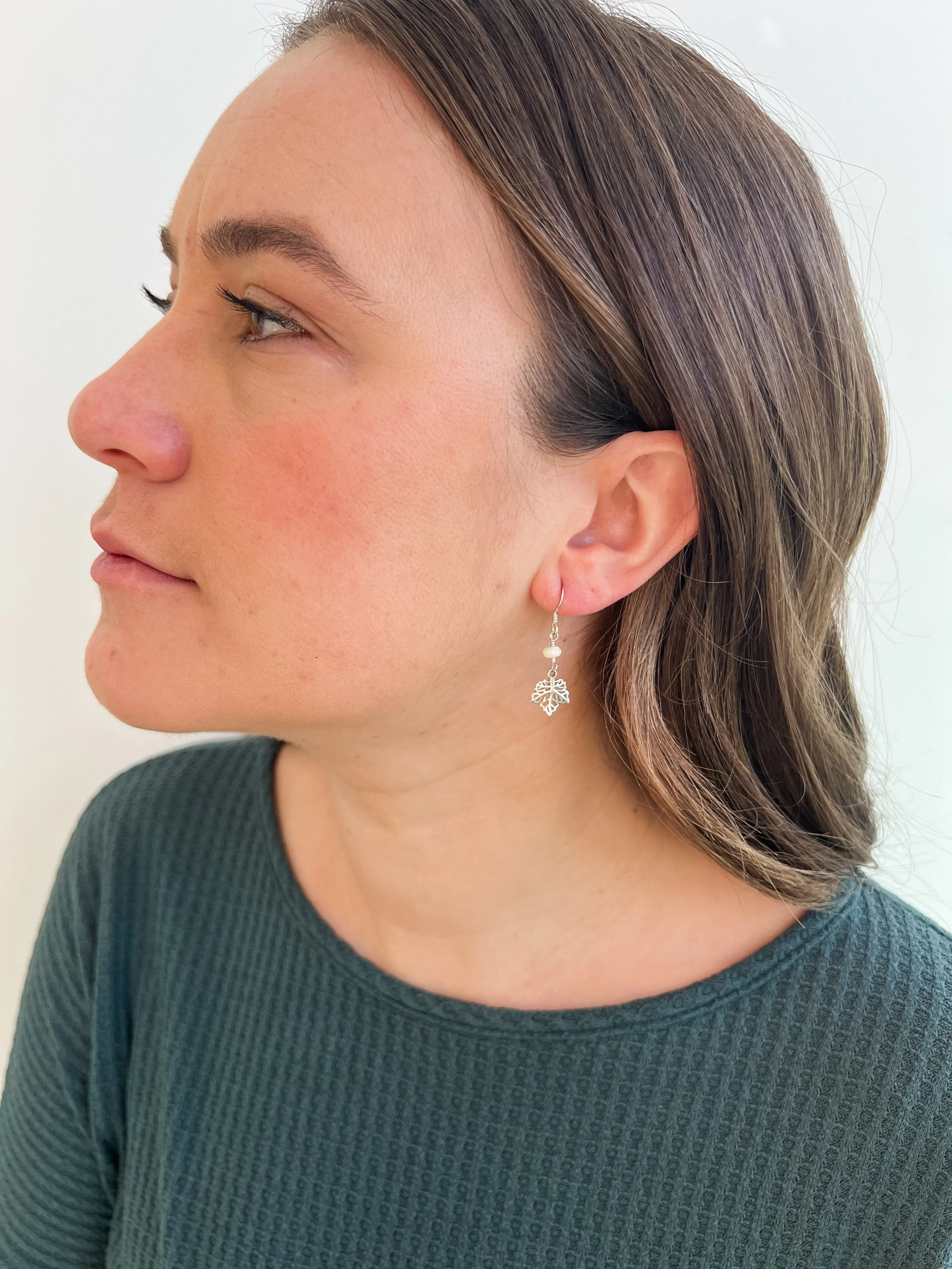 Opal and Leaf Silver Earrings