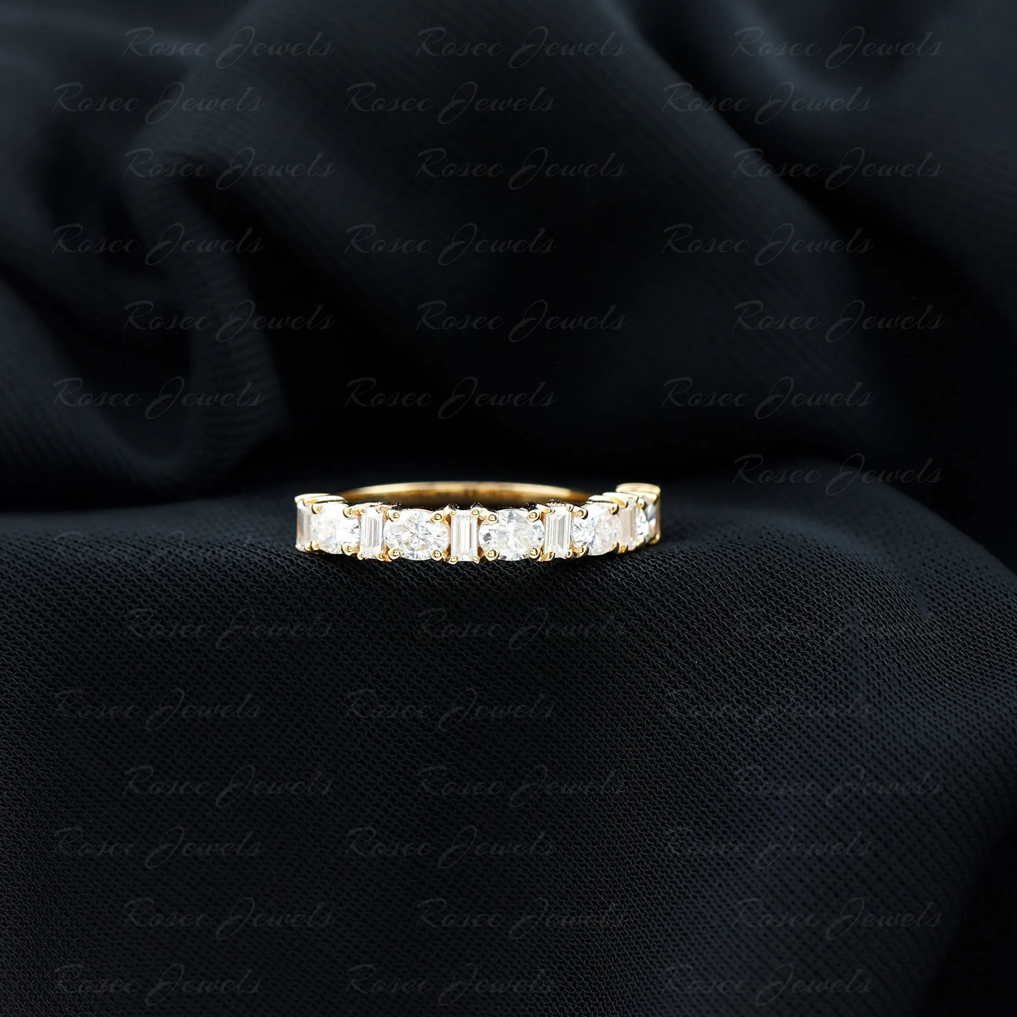 Oval and Baguette Cut Zircon Wedding Half Eternity Ring