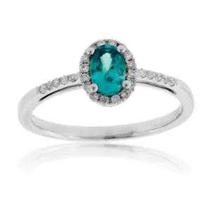 Oval Blue Zircon & Diamond Halo Ring