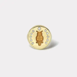 Owl Fantasy Signet Ring with Diamonds