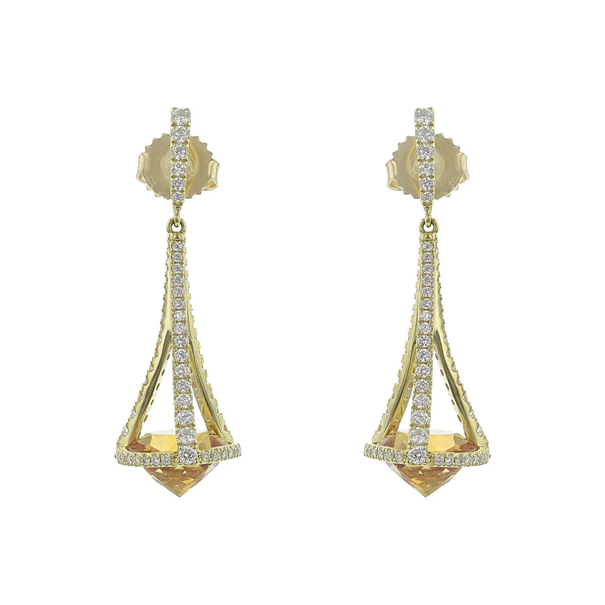 Pastel Diamond Chandelier Citrine Drop Earrings