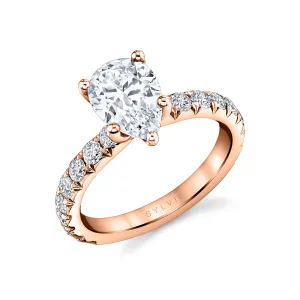 Pear Shaped Classic Wide Band Engagement Ring - Marlise 18k Gold Rose