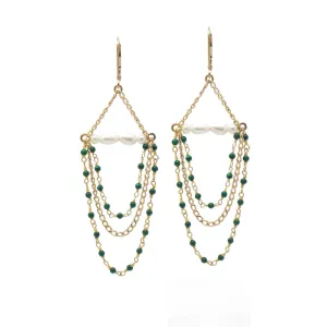 Penelope Malachite and Pearl Chandelier Earrings