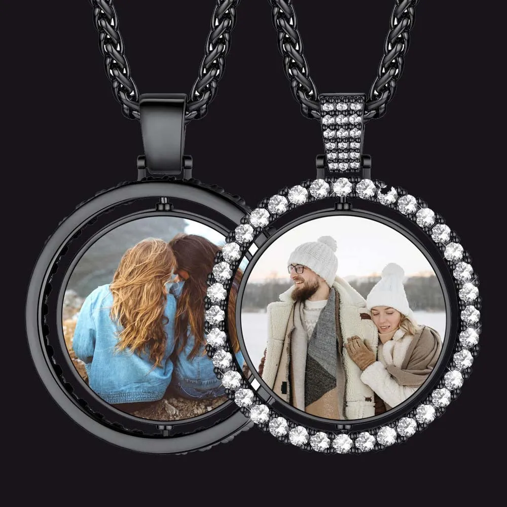 Personalized CZ Double-side Picture Necklace Memorial Gift