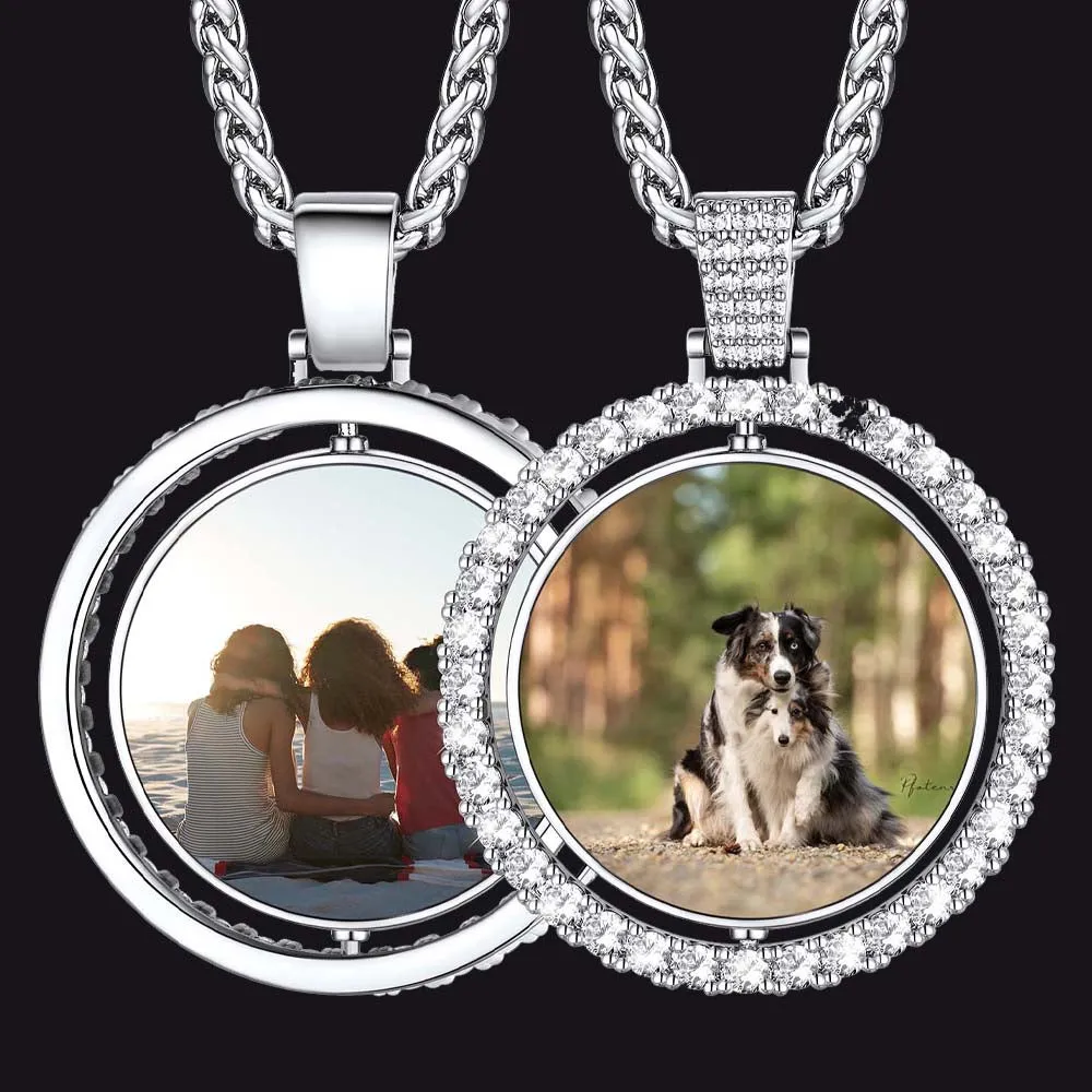 Personalized CZ Double-side Picture Necklace Memorial Gift