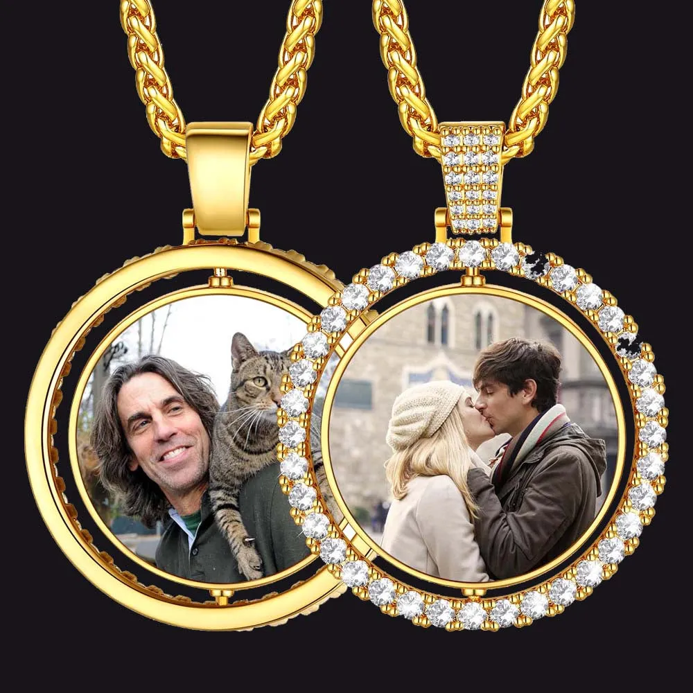 Personalized CZ Double-side Picture Necklace Memorial Gift