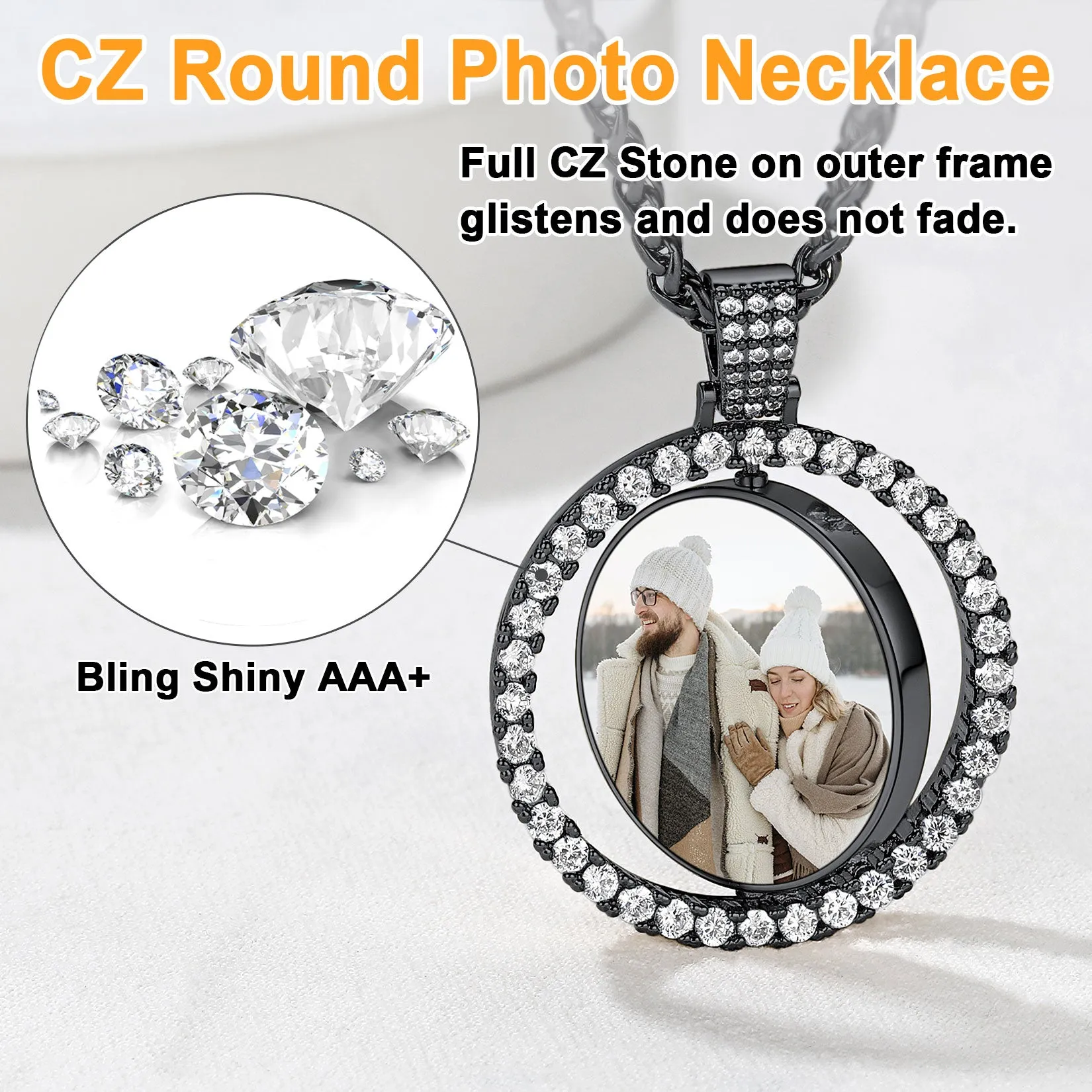 Personalized CZ Double-side Picture Necklace Memorial Gift