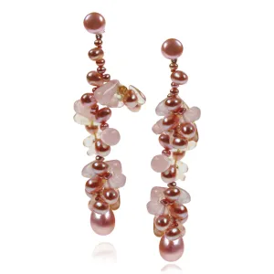 Pink Freshwater Pearl, Citrine & Rose Quartz Drop Earrings