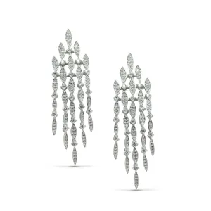 Platinum Finish Sterling Silver Microwave Large Chandelier Earrings with Simulated Diamonds