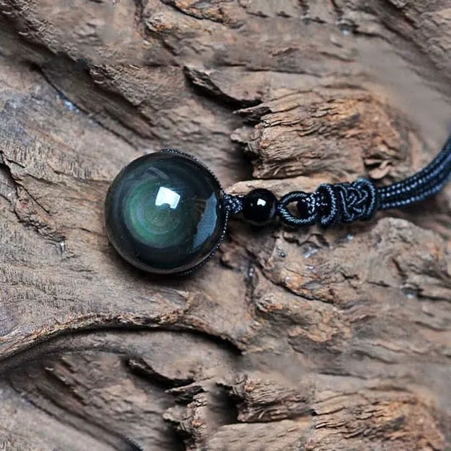 Rainbow Eye Obsidian Necklace-Healing Natural Good Luck Necklace-Inner Peace Necklace Gift-Spiritual Balance Meditation Grounding Necklace