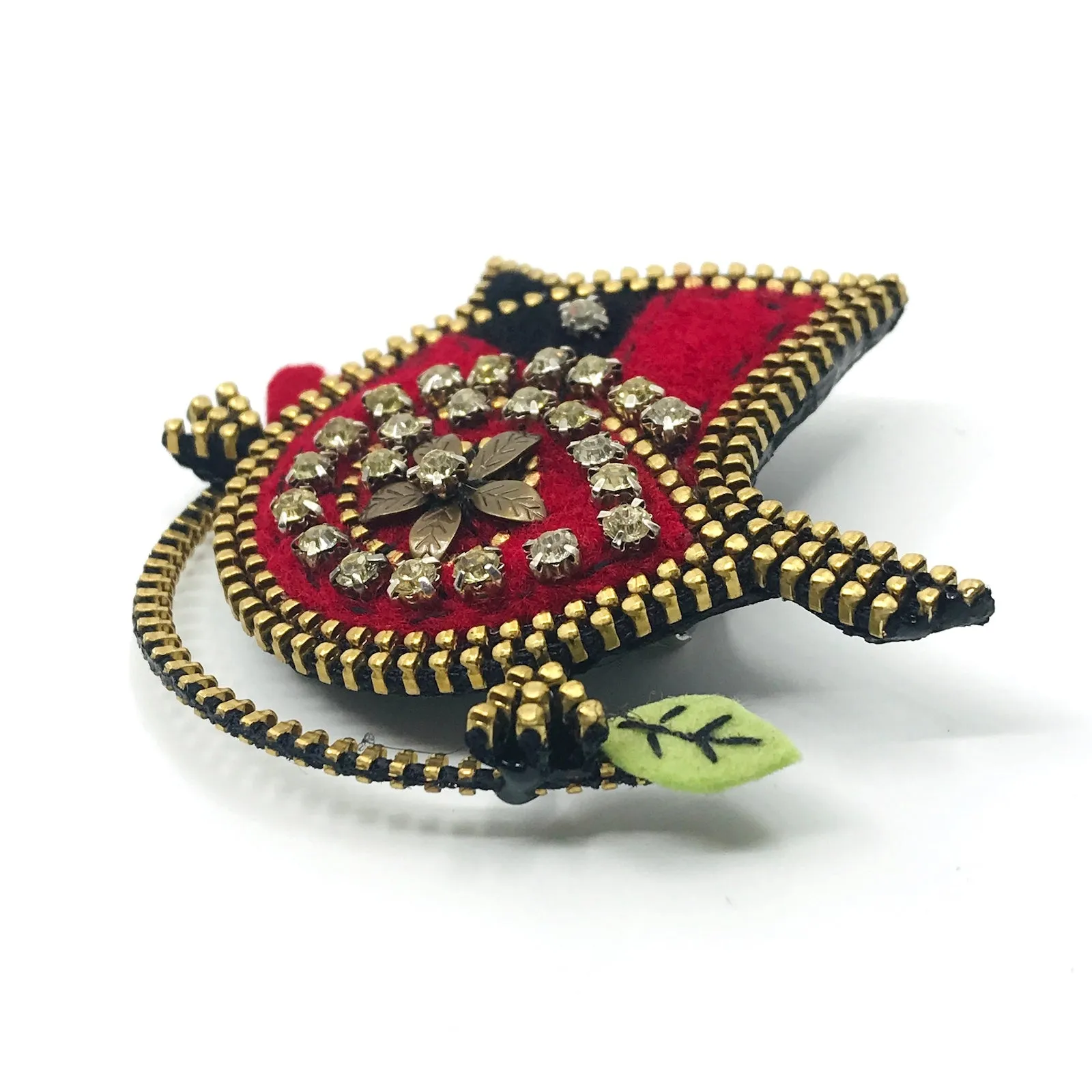 Red Bird Mixed Media Brooch by Odile Gova